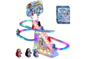 RCOOS Penguin Light-up Toy with Automatic Climbing Ladder, Music Effects & Animal Track, Perfect Kids Toy & Gift for Children, Fun Track Play Set for Toddlers