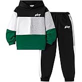 EDFTM 2 Pcs Boys Clothes Sweatsuit Set Color Blocked Hoodie Top and Jogger Pants for Kids Fall Winter Spring Outfits
