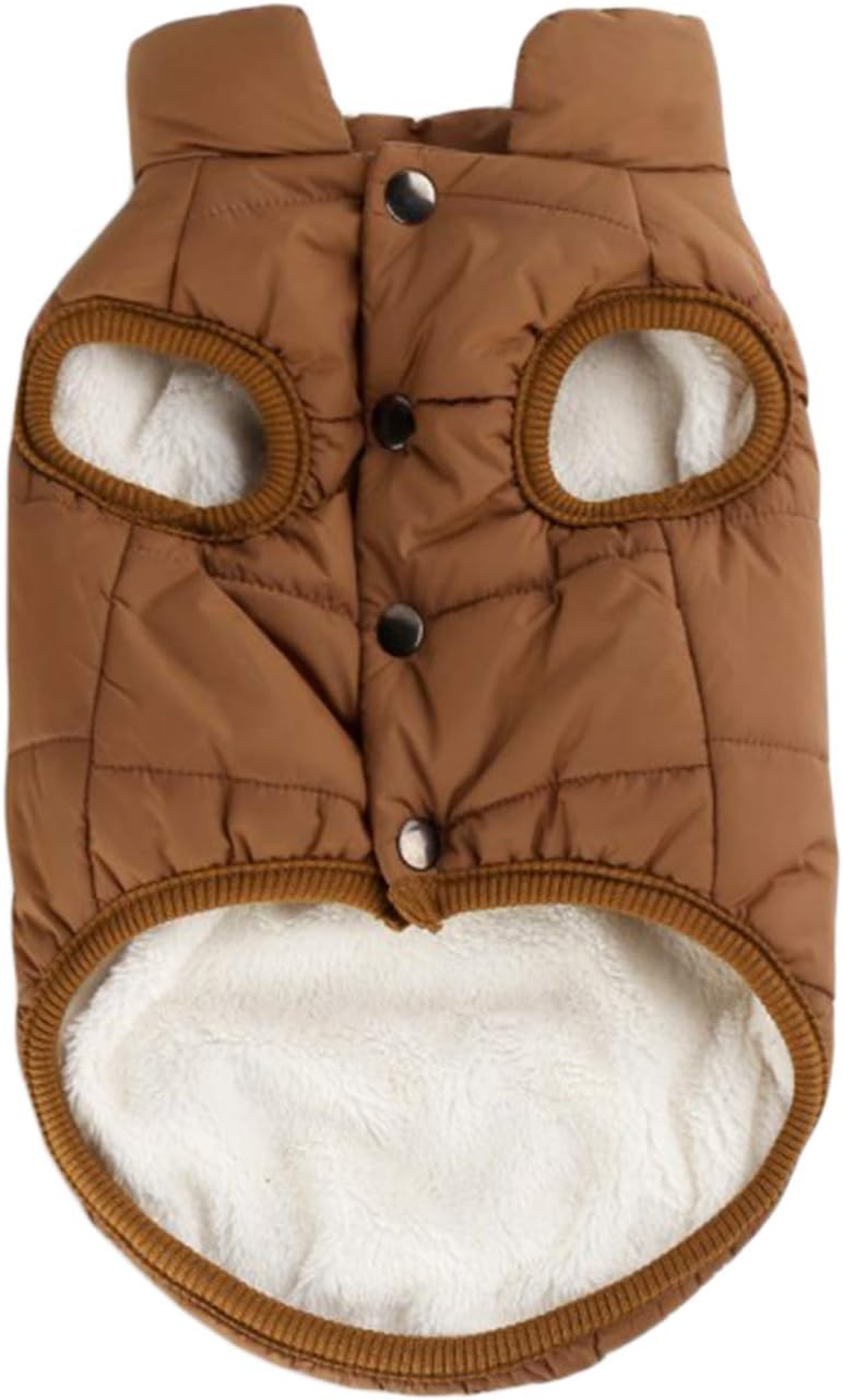 XIAOYU Warm Dog Jacket for Small/Medium Dog Winter Coat, 2 Layers Fleece Lined, Soft Windproof Small Dog Coat, Brown, L