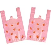 YYaaloa Strawberry Plastic Bags 50 Count, Grocery, Restaurant Convenience Store with Handles - Pink Strawberry Print, 7.8x13.8inch