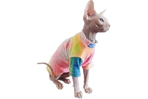 Bonaweite Hairless Cats Rainbow Rendering T-Shirt for Spring Summer Autumn, Breathable Cat Wear Clothes Vest Shirts for Sphynx, Cornish Rex, Devon Rex, Peterbald