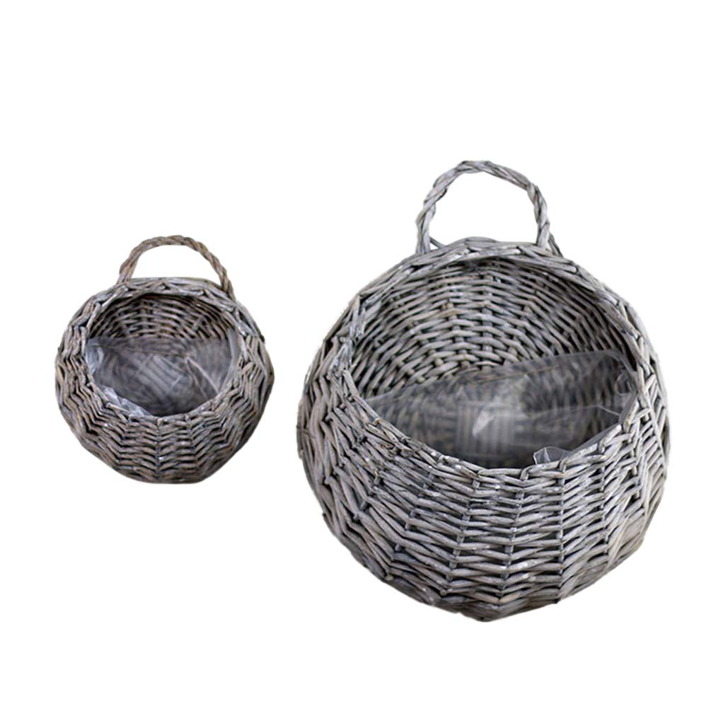 VORCOOL Hanging Flower Pot and Plant Basket for Wall Decoration Wicker 21 cm Grey