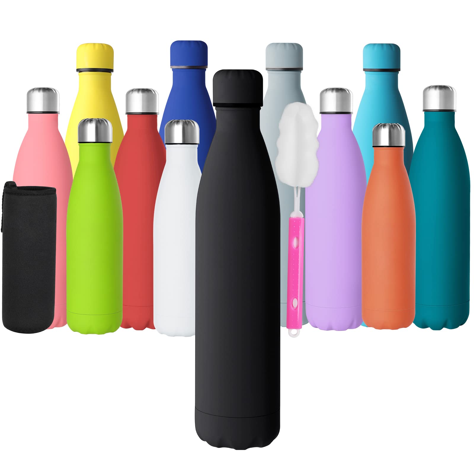 GeeRic Stainless Steel Water Bottle 1 Litre, Double-Walled Vacuum Insulated Metal Water Bottle 12 Hours Hot & 24 Hours Cold Drinks Cycling Bottles for Outdoor Sports Hiking Running 1000ml Black