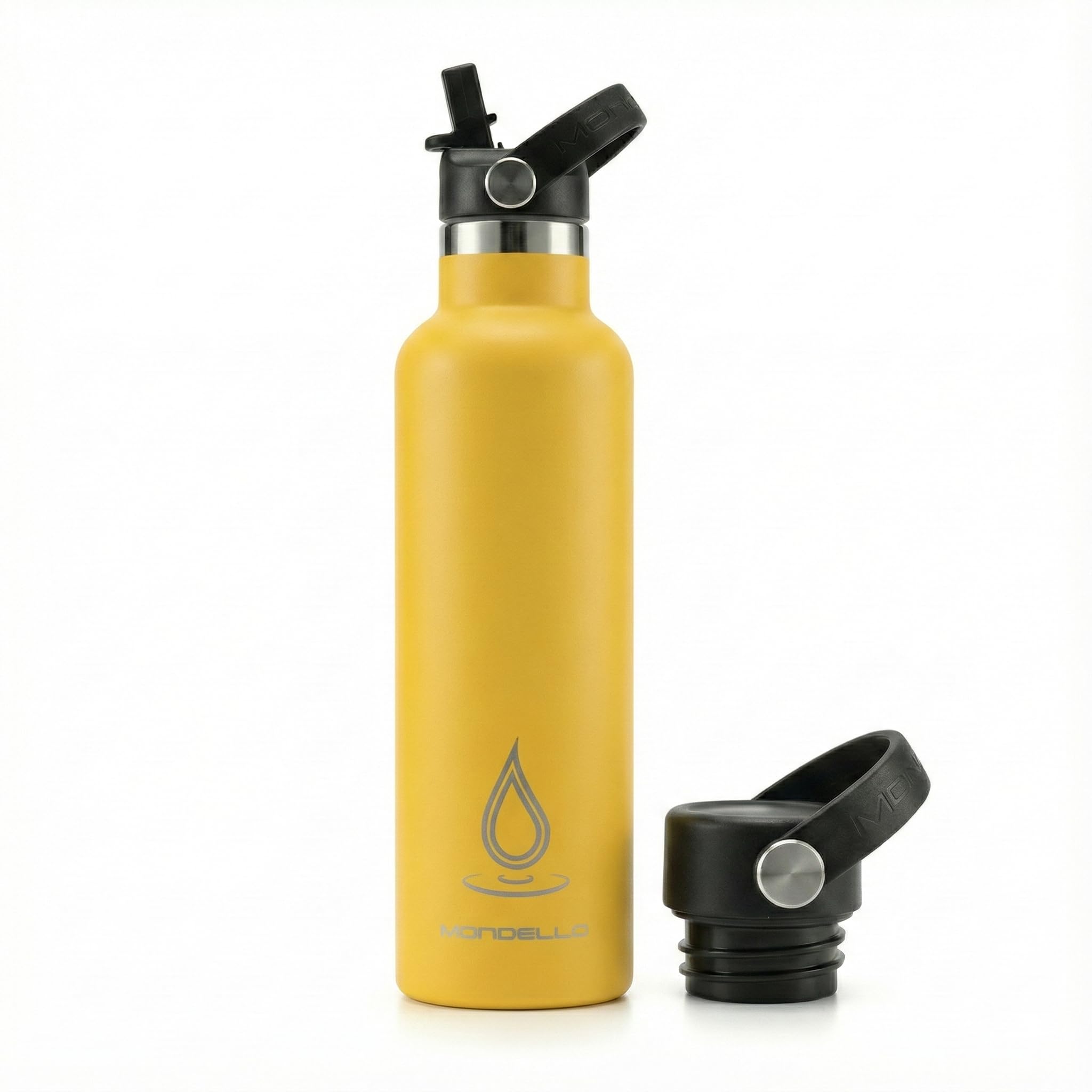 Mondello Insulated Stainless Steel Water Bottle with Straw & Strap (Yellow, 750ml) – Double Wall Vacuum Flask, Leakproof BPA-Free Drinks Bottle for Hot & Cold