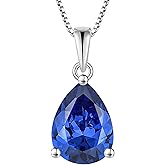 YL Teardrop Necklace 925 Sterling Silver Solitaire Pendant 9x12 MM Pear Cut Birthstone Jewelry for Women