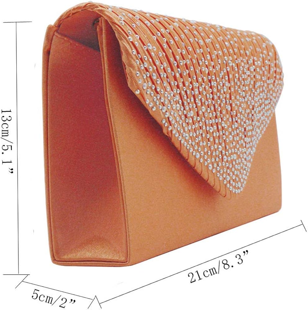 Dreneco Ladies Diamond Envelope Clutch Bag Evening Party/Bridal Wedding/Hand Bag, Orange - Image 5