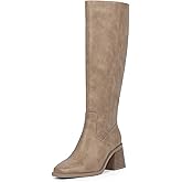 Easyfox Women's Knee High Boots with Zipper Square Toe Chunky Heeled Tall Boots for Women