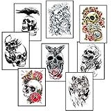 si ying Temporary Tattoos Arm Sticker Roses, 8 Sheets Skulls Art Arm Sticker Body Waterproof Tattoo