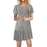Alaster Queen Women’s 2025 Summer T Shirt Pleated Dress Short Sleeve Casual Swing Tunic Dress with Pockets