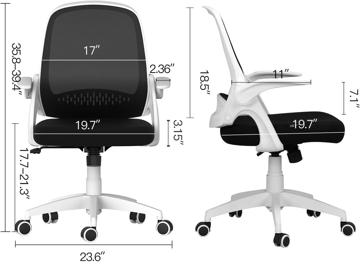 Hbada Office Task Desk Chair Swivel Home Comfort Chairs with Flip-up Arms and Adjustable Height, White: Kitchen & Dining