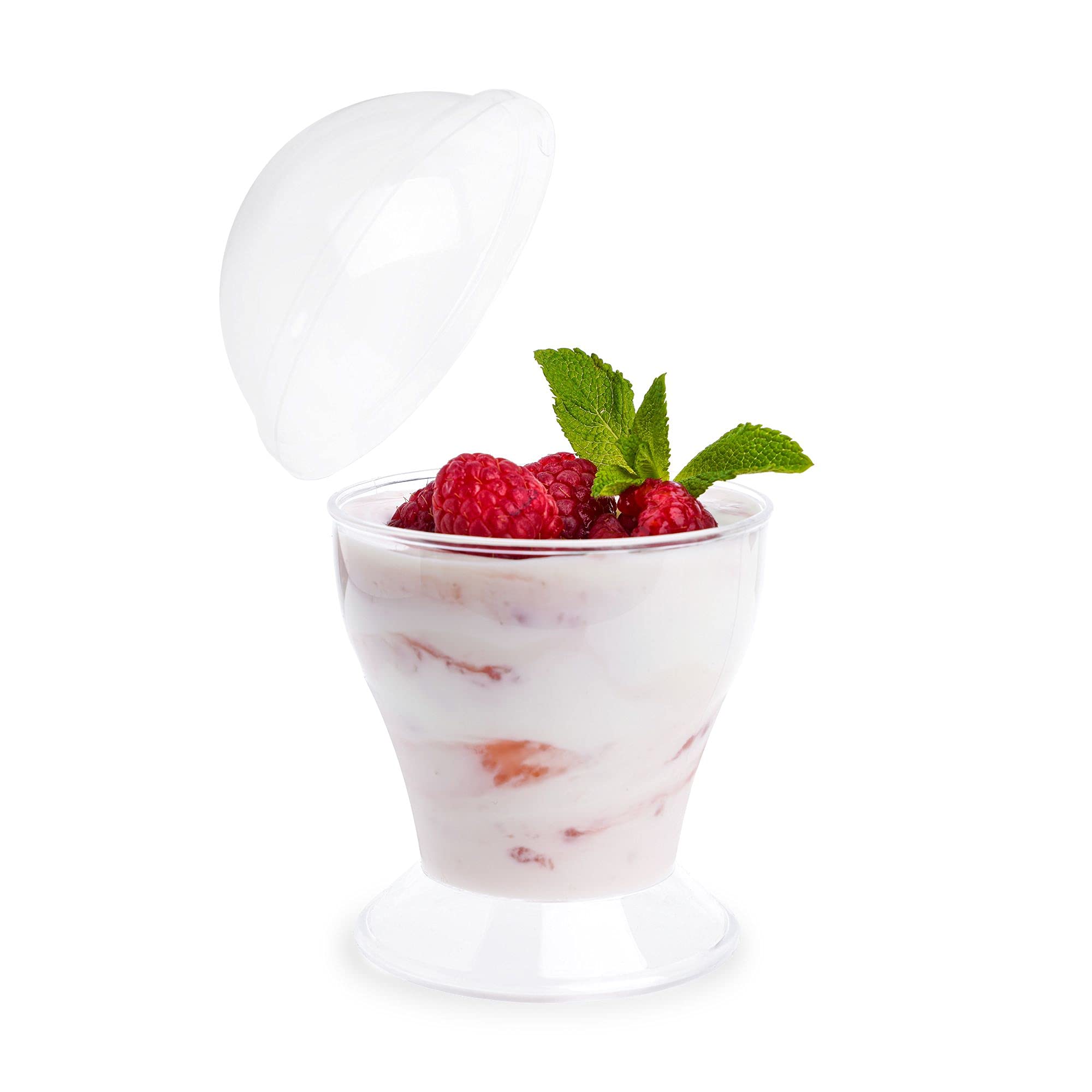Tiny Temptations 6 Pack Elegant Plastic Dessert Cups with Dome Lids - Reusable Small Dessert Bowls with Lids - 6oz (180ml) - Clear