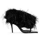 MissHeel Flip Flop Open Toe Feather Heels Stiletto Booties Pointed Toe