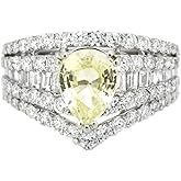LAWSONS FINE JEWELRY Luxury 18K White Gold Natural Yellow Sapphire and Diamond Ring, 2.28ct GIA Certified Pear Shape Center Stone, 1.79ct Round Brilliant and Baguette Diamond Accents