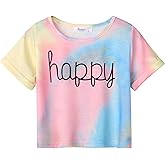 Arshiner Girls Crop Tops Short Sleeve Tie Dye Summer T Shirt Crewneck Rolled Cuffs Fashion Shirts Tee