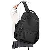 winspansy Small Backpack For School Girls Boys Aesthetic Lightweight Travel Daypack Simple Cute Backpack For Women Men College High School Bookbag Fit 14 Inch Laptop,Black