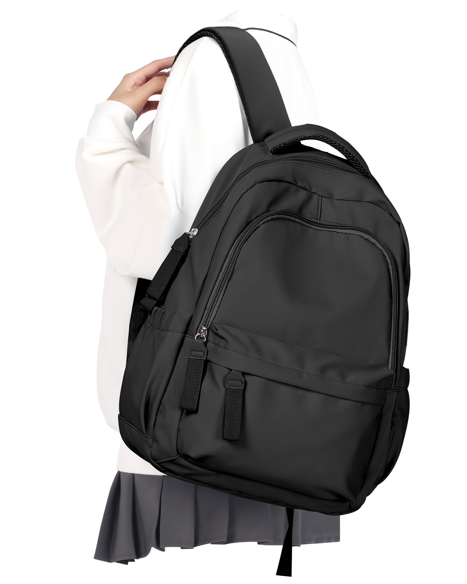 Photo 1 of winspansy Small Backpack For School Girls Boys Aesthetic Lightweight Travel Daypack Simple Cute Backpack For Women Men College High School Bookbag Fit 14 Inch Laptop,Black