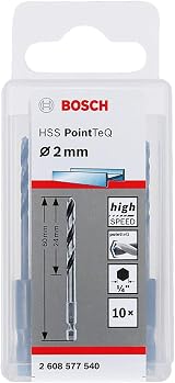 Bosch Professional 10pc PointTeQ 2.0 mm Hex Drill Bit Set 60 mm Shank 1/4"