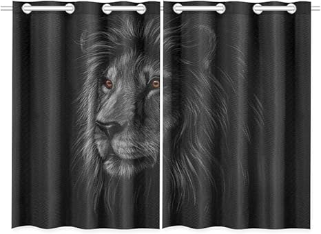 Amazon Ckyhyc ドレープカーテン カッコイイ動物 ライオン 遮光 防寒 断熱 防音 Uvカット 洗える 幅65cm 丈100cm 2枚組 おしゃれ 部屋 寝室 居間 子供室用 装飾 カーテン オンライン通販