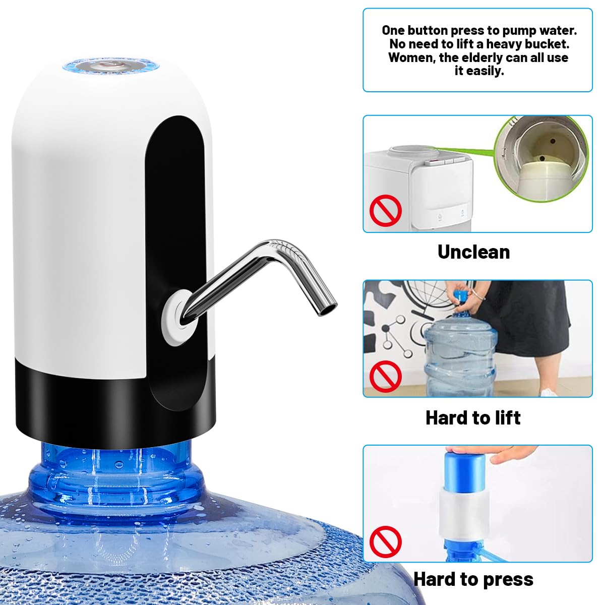Myvision Water Dispenser For 5 Gallon Bottle,Portable USB Charging ...