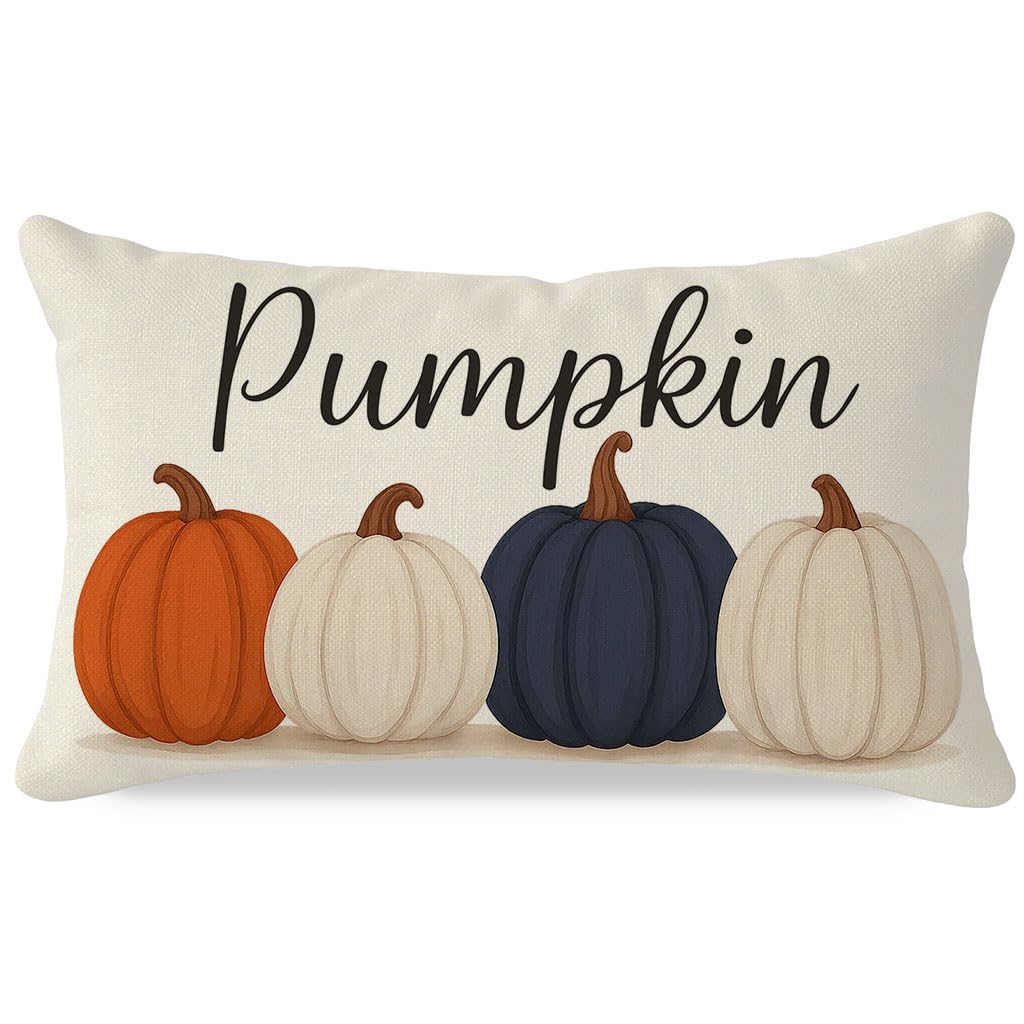 Photo 1 of PANDICORN Fall Pillow Covers, 12x20 Inch Navy Blue and Orange Pumpkin Lumbar Decorative Pillowcase, Fall Decorations for Home Decor Outdoor Thanksgiving Autumn Cushion Case for Sofa Couch