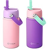 Fimibuke Kids Insulated Water Bottle - 14oz BPA-FREE 18/8 Stainless Steel Travel Tumbler Leak Proof Double Wall Vacuum Kids Cup with Straw Metal Water Bottle for School Boys Girls(2 Pack, Macaron)