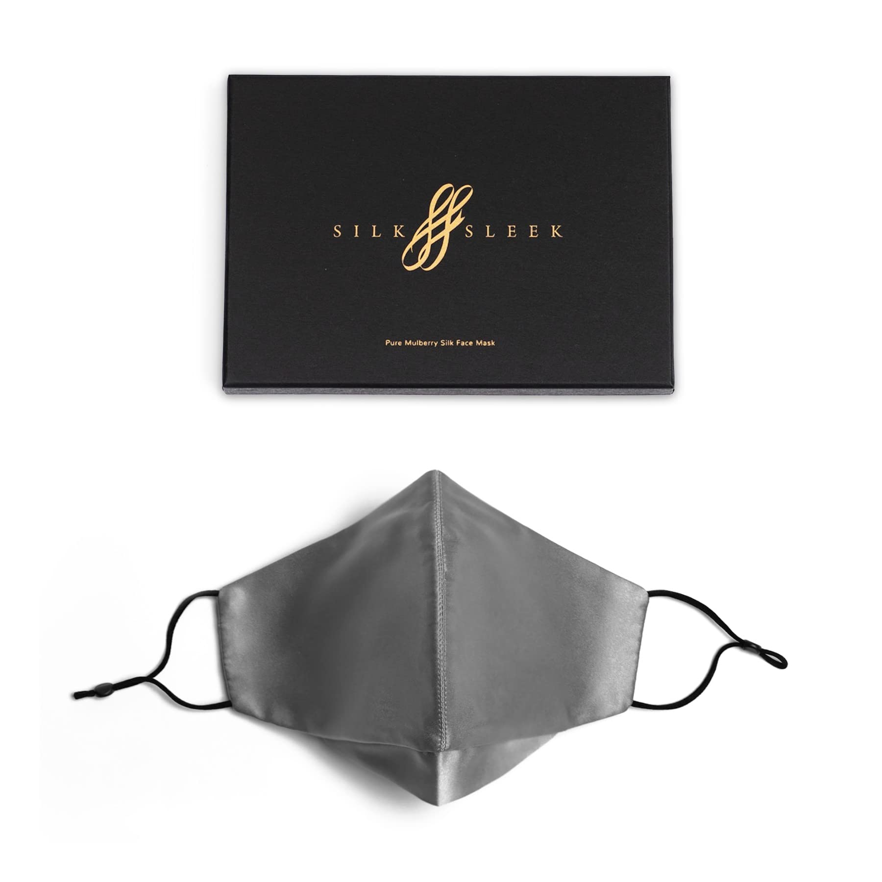 SilkSleek Pure Mulberry Silk Face Mask with Nose Wire 2 layers. 100% Pure 6A Grade Natural Silk Adjustable Washable & Breathable. (Grey)