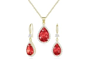 Sumonyo Women Jewelry Set Silver/Gold Plated Teardrop Pendant Necklace Dangle Drop Earrings Dangling Sets Birthstone Crystals Rhinestone,Birthday Anniversary Wedding Mother’s Day Gifts for Women