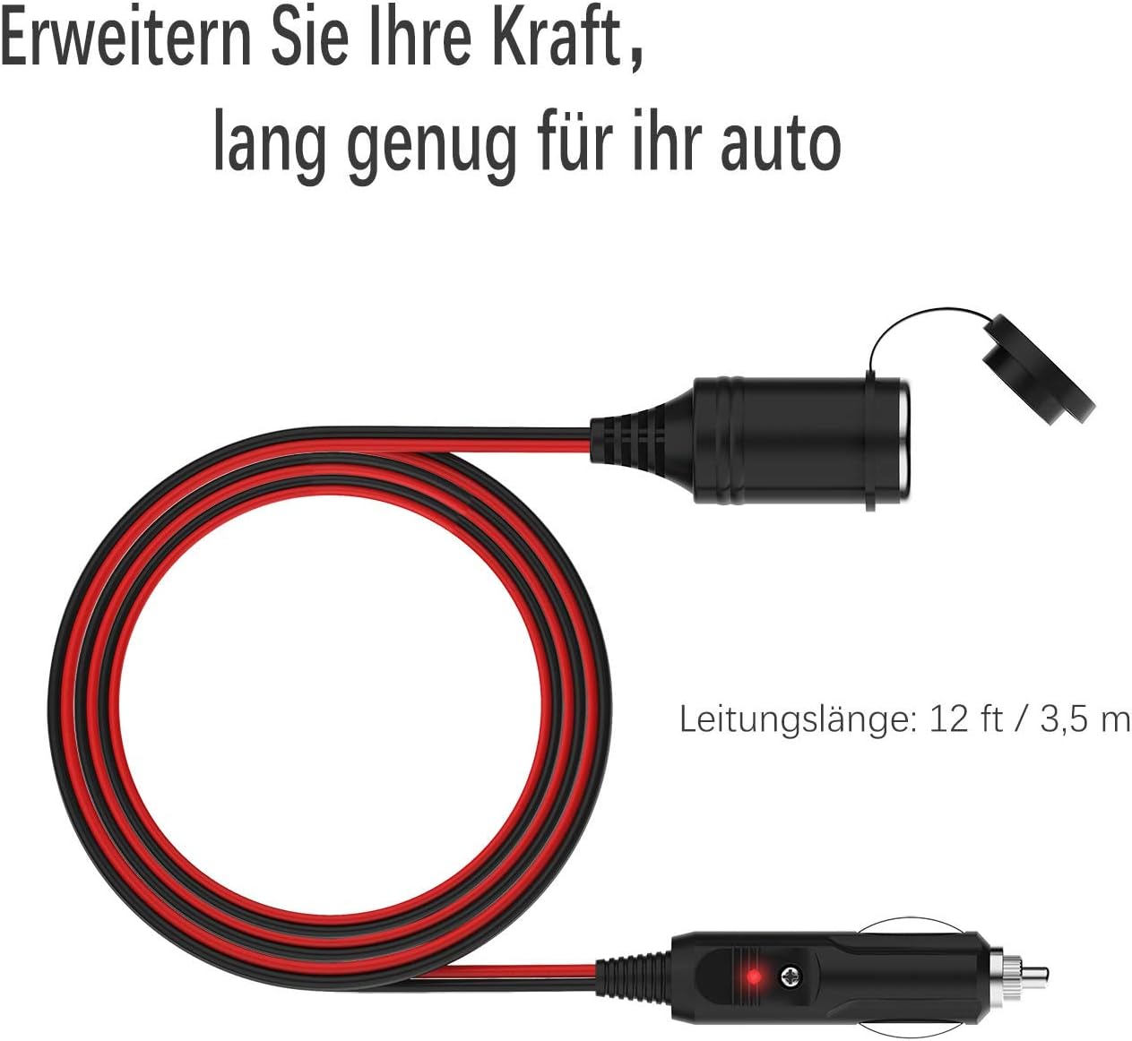 Bewinner Cavo di prolunga per Presa accendisigari per Auto DC 5.5 x 2.1mm Spina per accendisigari da Auto Accendisigari Femmina Cavo di Alimentazione