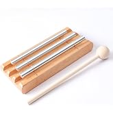3 Tone Energy Chimes with Mallet: Wooden Hand Chime Percussion Instrument | Clear, Calming Tones Music Trio Chimes for Yoga Meditation Mindfulness Sound Healing Classrooms Musical Gift