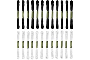 Ewparts 24 Skeins Embroidery Thread Black Embroidery Floss Soft Cotton Cross Stitch White String Embroidery Sewing Supplies E