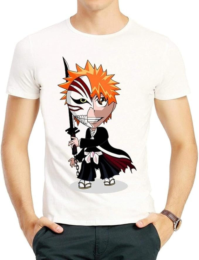 Bleach Anime T-Shirt Short Sleeve White Color Cartoon Print Logo