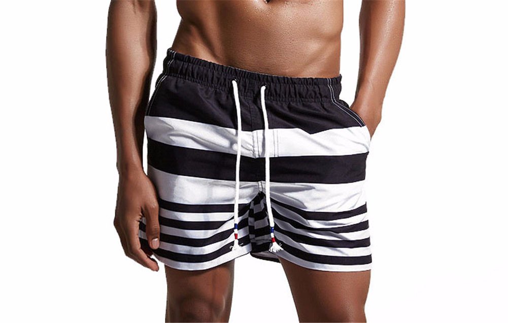 ZIITOP Stripe Swim Trunks Quick Dry Casual Swim Shorts Board Shorts Sportwear Black XXL