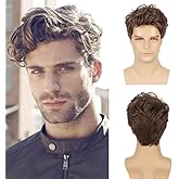 Swiking Men Wig Short Brown Wigs Heat Resistant Synthetic Layered Fluffy Cosplay Daily Hair Wig for Male Guys (Color Brown)