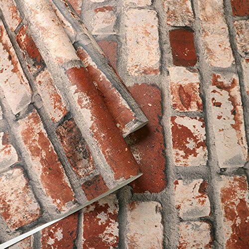 Tkopainsde Chinese 3D Gray Brick-Brick Wall Paper Brick Antique Shops Restaurants And Bars Retro Red Brick Wall Paper,7106-01 Pbso Bricks Orange Brown