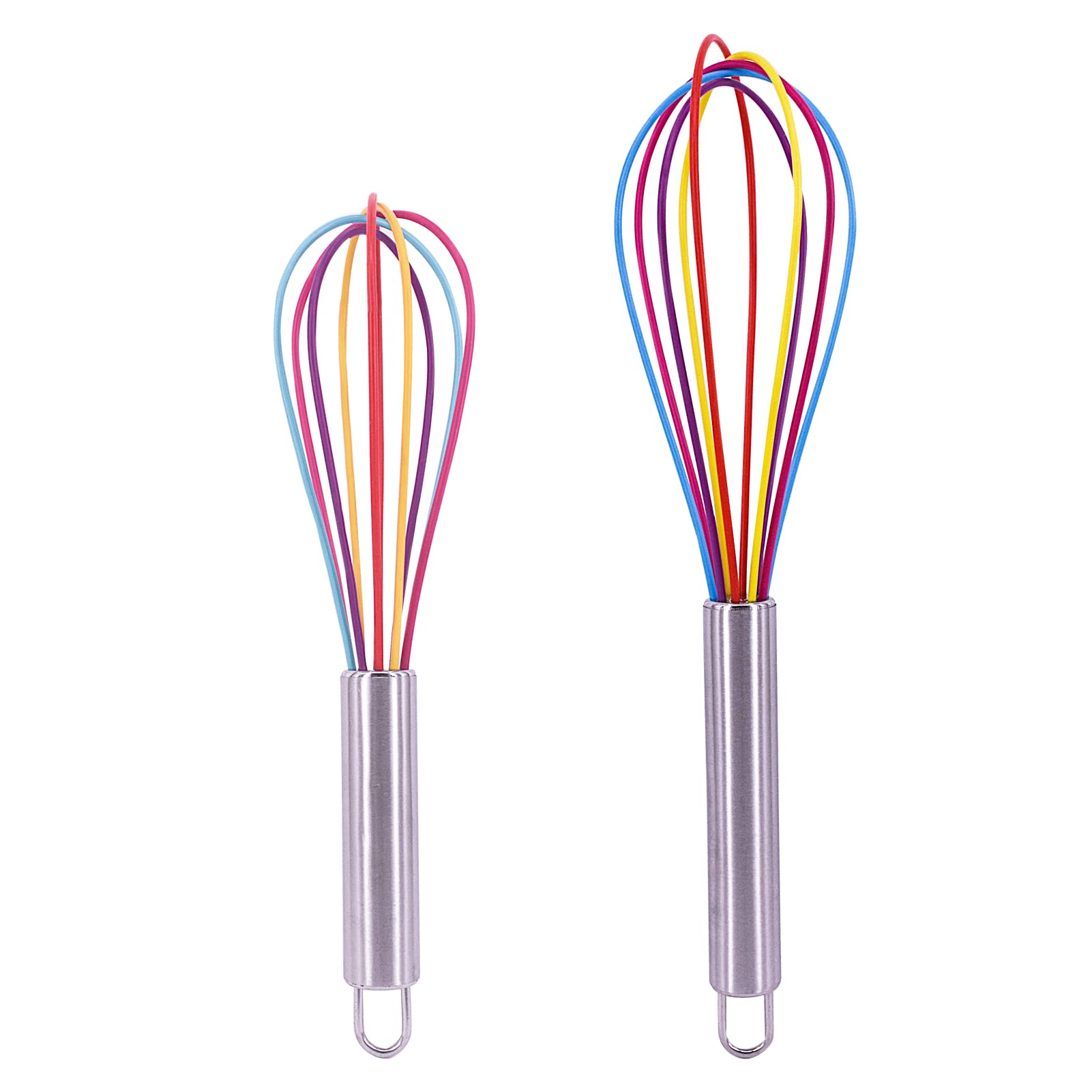 2 Pcs Silicone Whisk Set Mini Rainbow Non Stick Hand Whisk Kitchen Balloon Whisk Manual Egg Beater Silicone Small Plastic Egg Stirrer for Mixing Cooking Baking Hot Chocolate