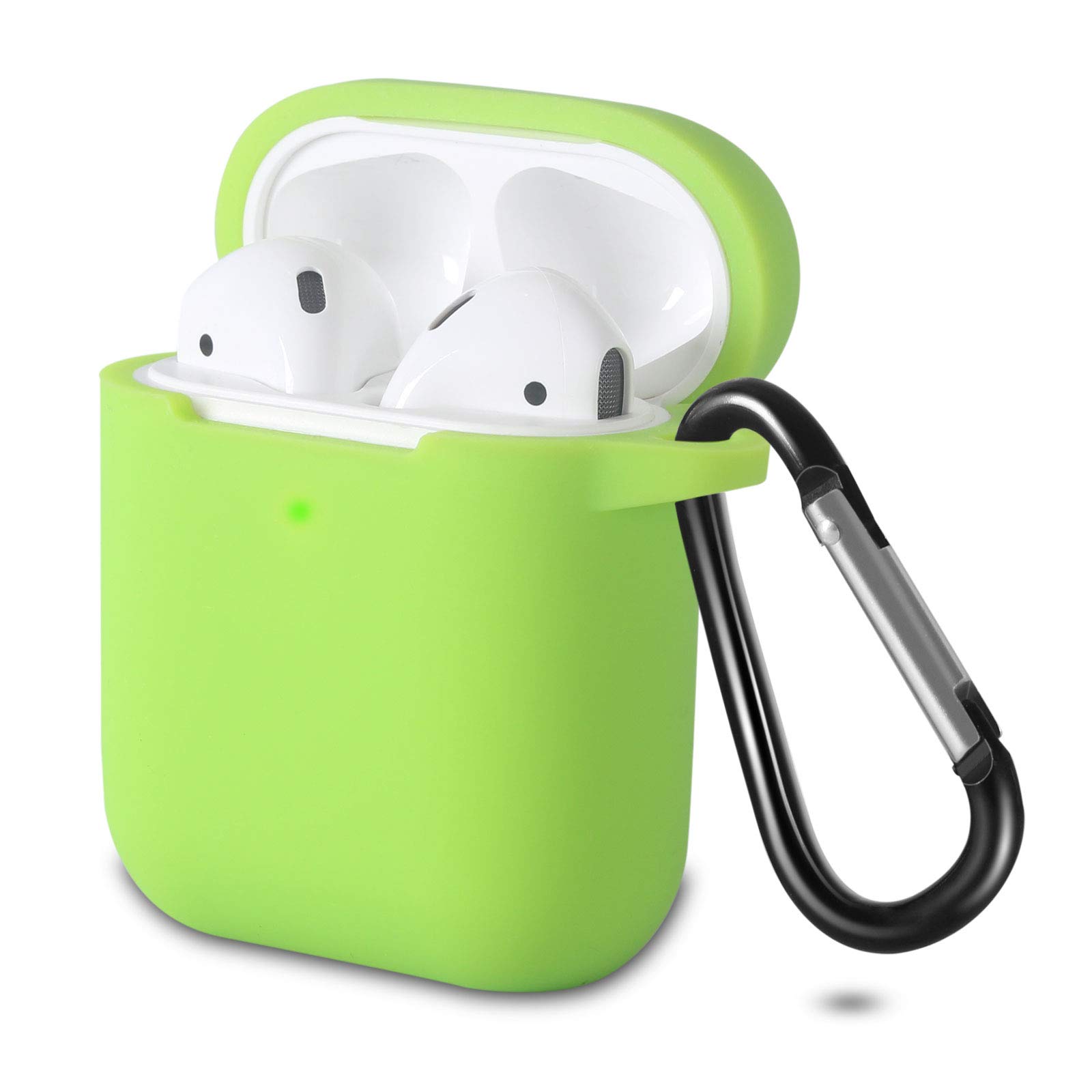 KOKOKA Case Cover Compatible with AirPods 2 & 1, Silicone Shockproof Case Cover for Airpods 2 &1 Front LED Visible Extra Protection with Carabiner, Light Green