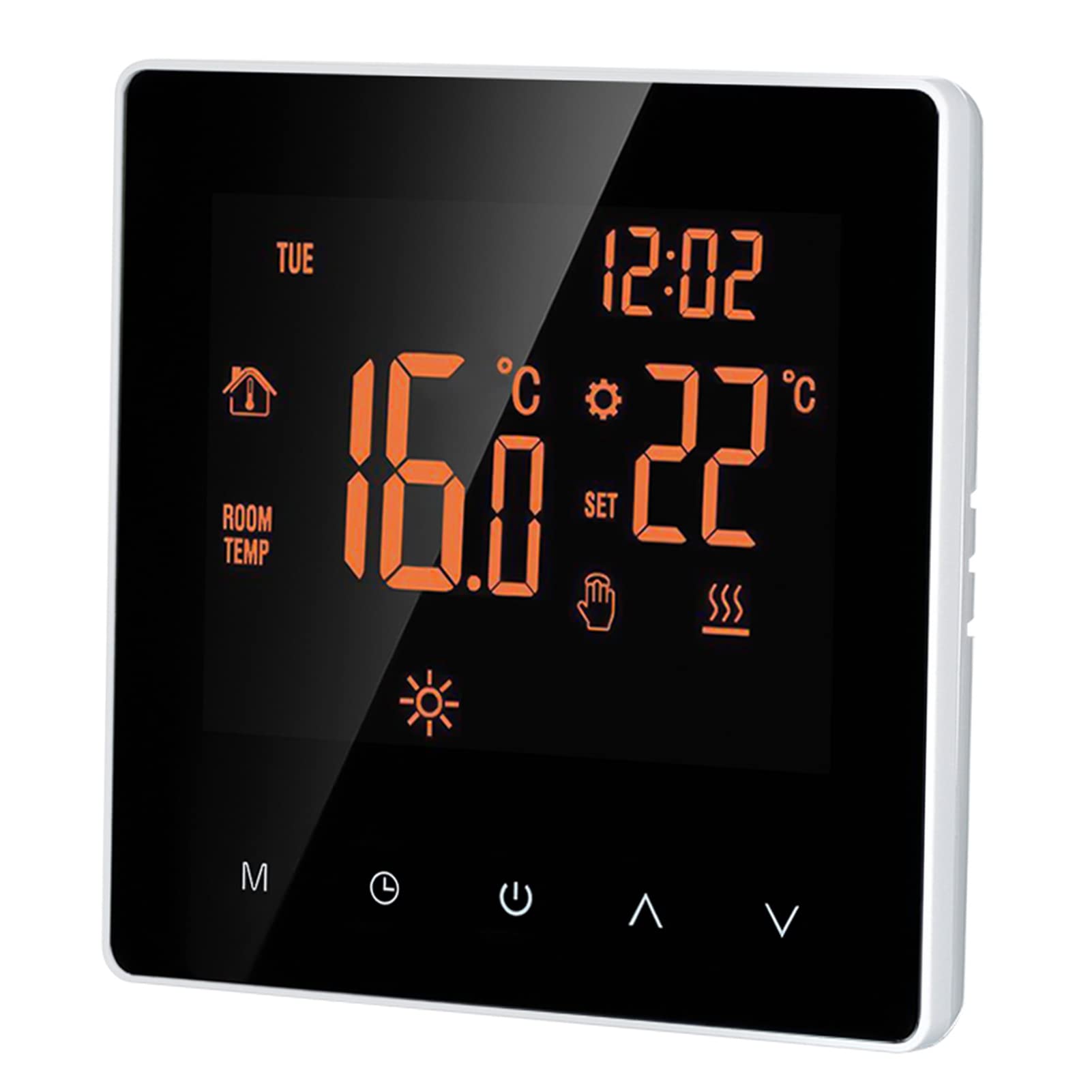 Matybobe Digital Thermostat 16A Digital Temperature Controller LCD Display Touch Screen Week Programmable Electric Underfloor Heating Thermostat for Home School Office Hotel Orange