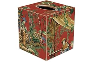MARYE-KELLEY Red Chinoiserie Paper Mache Tissue Box Cover
