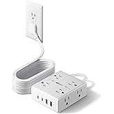 15Ft Long Extension Cord, Surge Protector Power Strip with 8 Outlets & 4 USB Ports (2 USB C), Flat Plug Power Strip Wall Mountable, Desk Charging Station for Home Office, College Dorm Room Essentials