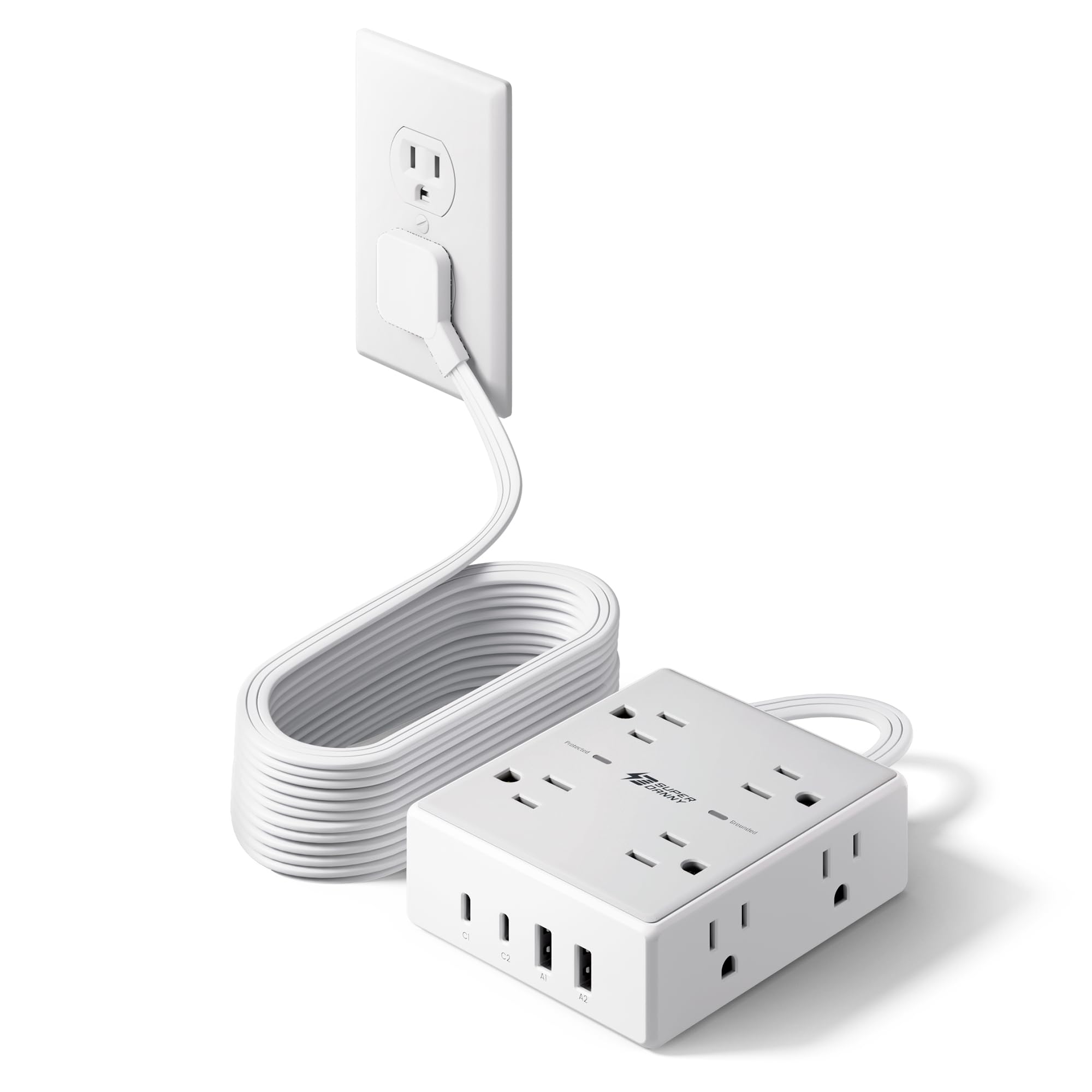 Photo 1 of 15Ft Long Extension Cord, Surge Protector Power Strip with 8 Outlets & 4 USB Ports (2 USB C), Flat Plug Power Strip Wall Mountable, Desk Charging Station for Home Office, College Dorm Room Essentials