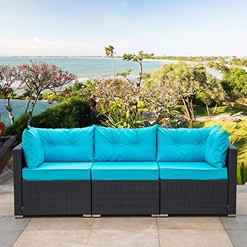 Amolife 3 Pieces Patio PE Rattan Sofa Set Outdoor Sectional Furniture Wicker Chair Conversation  ...