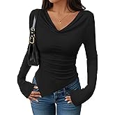 ZESICA Women's Long Sleeve Cowl Neck Shirts Slim Fit Going Out Y2k Tops Blouses 2026 Spring Outfits Fashion Clothes