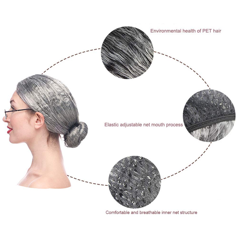 HAKACC Grau Großmutter Perücke, Oma Perücke Verkleidung Party Karneval Kostüm Accessoire