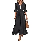 ANRABESS Womens Maxi Dress 2026 Summer Boho Ruffle Sleeve V Neck A Line Elastic Waist Flowy Wedding Guest Party Long Dresses
