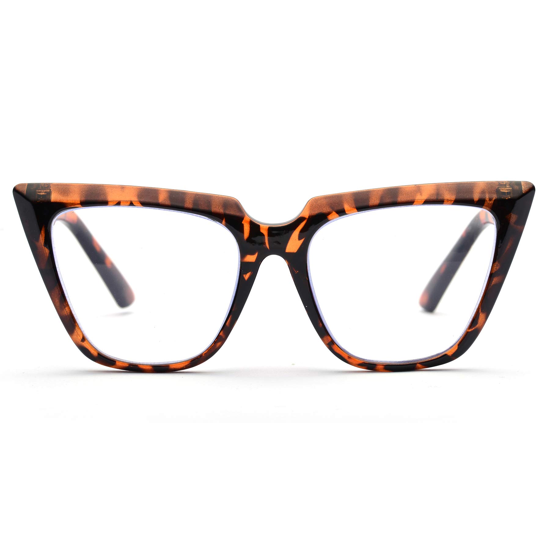 ZUVGEES Blue Light Blocking Reading Glasses Womens Chic Oversized Cat-Eye Eyeglasses Big Frames Large lens Computer Readers (Leopard, 1.5)
