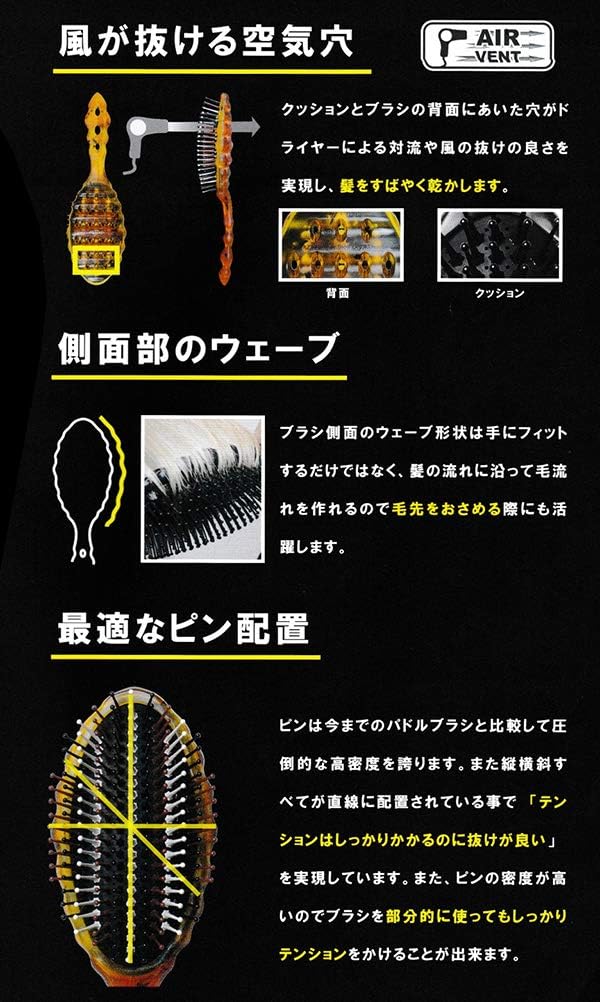 Y.S. Park Luster Aerozaurus Paddle Cushion Eco Styler Hair Brush, Amber, 0.13 kg - Image 5