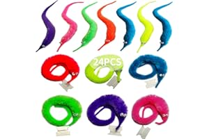 SHENGSEN 24 Pieces Fuzzy Worm Toys, String Worm Pets Fuzzy Worms On String Bulk Trick Toy Party Favors for Kid Cat (6 Colors)