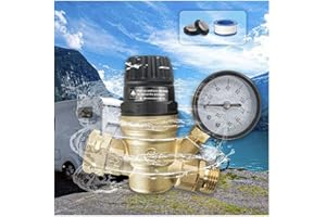 VIDONIO RV Water Pressure Regulator with Adjustable Handle,Brass Water Pressure Regulator with 0-160 Psi Gauge,Water Pressure Regulator for RV Camper with 2 Inlet Screened Filters and A Roll of Water Tape