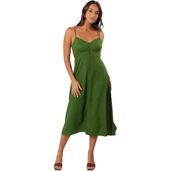knee length dresses for ladies JANET WOVEN LINEN BUTTON FRONT TANK DRESS – Velvet by Graham & Spencer main image 0