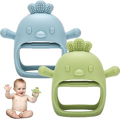 Dzpuhuojz 2 Pack Teething Toys for Baby Teething Mitten Silicone 0-6 Months